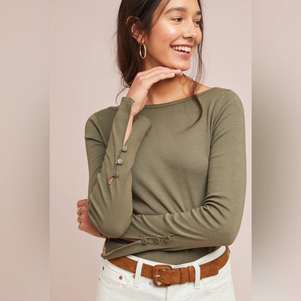 ANTHROPOLOGIE / THREE DOTS Bria Top - Green - Sz XS
